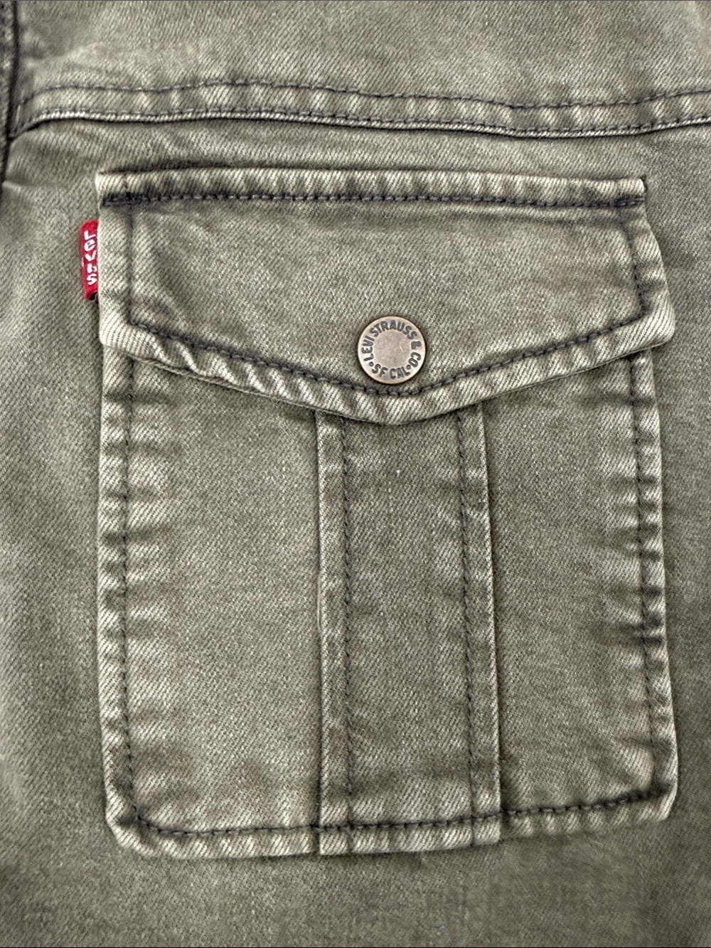 Levi's Jacket Men's Large Olive Utility Trucker Jacket Stand Collar Lined - Picture 7 of 14